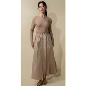 New Hailey Front Zipper Cotton Circle Skirt-Tan, Size Medium